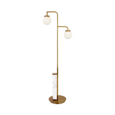 Branching Floor Standing Light Postmodern Opal Ball Glass 2-Head Living Room Floor Lamp in Gold