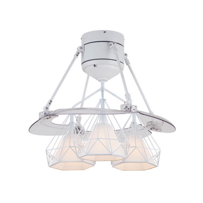 Diamond Cage Ceiling Fan Light Contemporary Iron 3 Bulbs 48