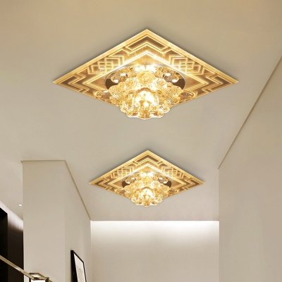 Floral Hallway Ceiling Mounted Light Clear Crystal LED Contemporary Flushmount Lighting