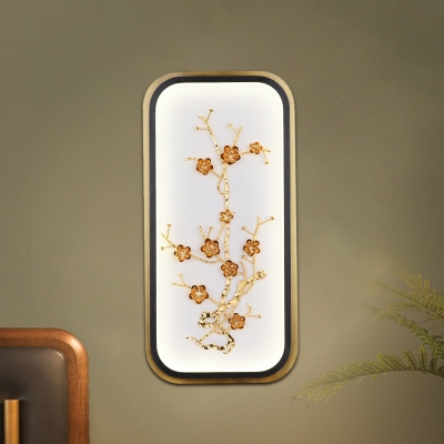 Gold Chrysanths Wall Mount Mural Light Chinese Aluminum LED Sconce Lamp with Rectangle Frame