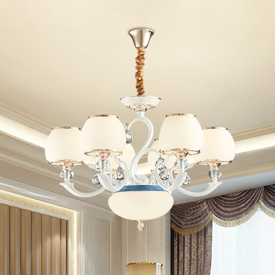 Jar Shade Bedroom Suspension Light White Frosted Glass 6 Heads European Style Chandelier Lamp