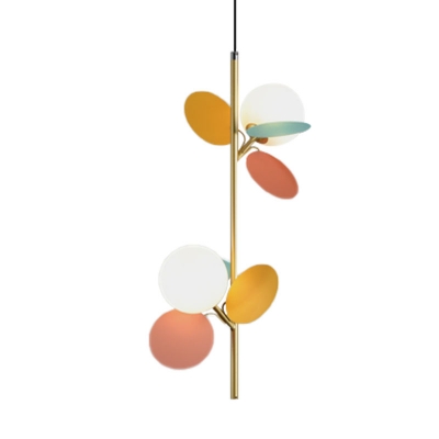 Kids 2 Bulbs Branch Ceiling Chandelier with Opal Frosted Glass Shade Grey/White/Yellow and Pink Orb Pendulum Light