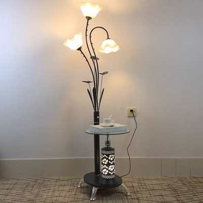 LED Flower Floor Table Lighting Countryside White/Black Finish Opal Glass Stand Up Lamp for Parlour