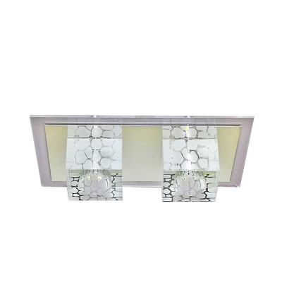LED Hallway Ceiling Flush Modernism Nickel Flush Mounted Light with Cuboid Clear Crystal Shade