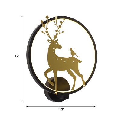 Living Room LED Wall Mural Light Asia Black and Gold Sconce Lighting with Deer/Elephant Metal Frame