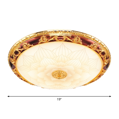 Lotus Patterned Glass Bowl Flushmount Traditional 12.5