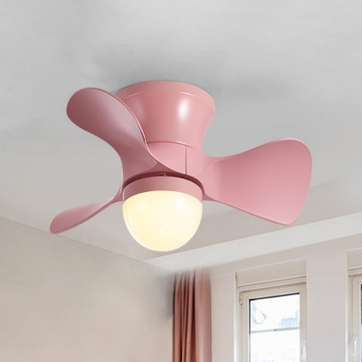 Macaron Hemispherical Acrylic Fan Lamp 3-Blade LED Flush Ceiling Light in Pink/Blue for Kids Bedroom, 23.5 Inch Wide
