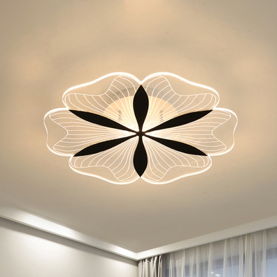 Metal Flower Shaped Flush Lamp Fixture Modernist LED Flush Light in Black for Bedroom, White/Warm Light