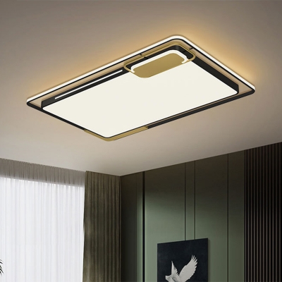 Metal Rectangular Flush Light Fixture Minimalism Black and Gold LED Ceiling Lamp in Warm/White Light