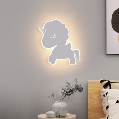 Metal Unicorn Shaped Wall Light Sconce Cartoon LED Wall Mounted Lamp in White/Blue/Pink for Child Bedside