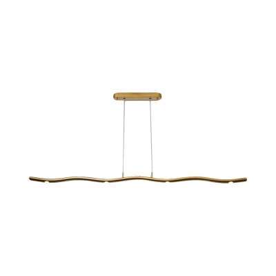 Metal Wavy Linear Chandelier Light Fixture Modernism LED Pendulum Lamp in Gold/Wood, White/Warm Light