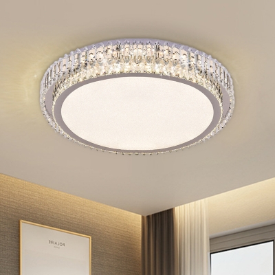 Minimal Circular Ceiling Flushmount Lamp Clear Beveled Crystal Embedded LED Flush Mounted Light