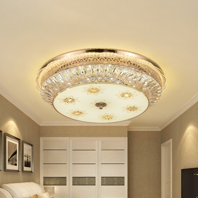 Modernism Drum Ceiling Mounted Fixture Crystal LED Bedroom Flush Lighting in Gold