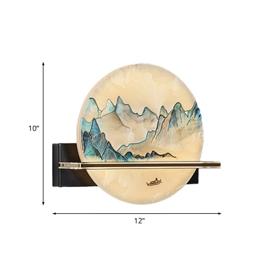 Mountain Bedside Mural Wall Lighting Metallic Chinese Style LED Sconce in Blue and White