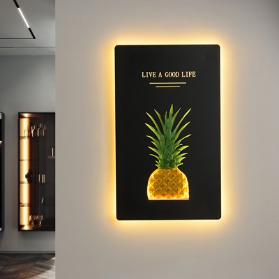 Pineapple Wall Mount Lamp Modern Style Metal Bedroom LED Wall Mural Lighting in Black, Warm/White Light