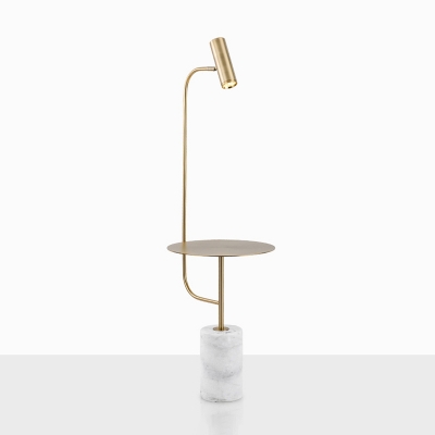 Postmodern Tube Standing Floor Light Metallic LED Bedroom Stand Up Lamp with Shelf in Gold