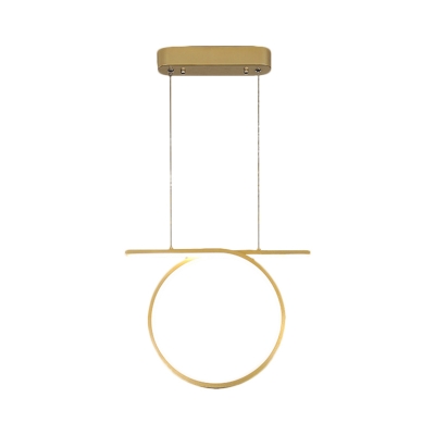 Ring and Linear Pendant Light Fixture Simple Metal LED Gold Hanging Ceiling Lamp