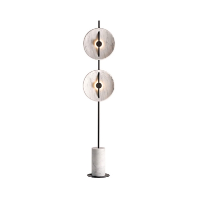Saucer Shade Floor Lighting Modernist Marble 2-Light White Finish Standing Floor Lamp