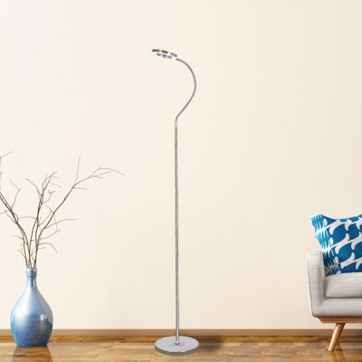 Silver Finish Ring Standing Floor Light Minimal LED Metallic Floor Lamp with Gooseneck Arm