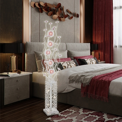Silver Florets and Vase Stand Up Light Art Deco Aluminum Wire LED Parlour Floor Lamp in White/Warm Light