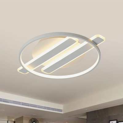 Simple Circle Iron Flush Ceiling Light LED Flush Mounted Lamp with Crossbar in White