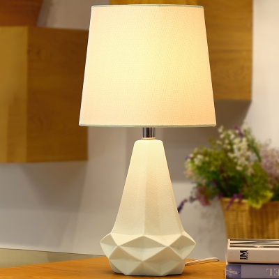 Single Ceramics Table Light Traditional White Finish Diamond Study Room Fabric Nightstand Lamp