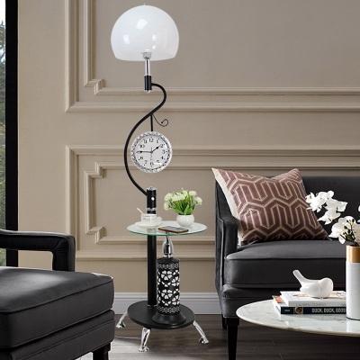 Single Floor Table Lamp With Dome Shade, Vintage Floor Lamp With Clock