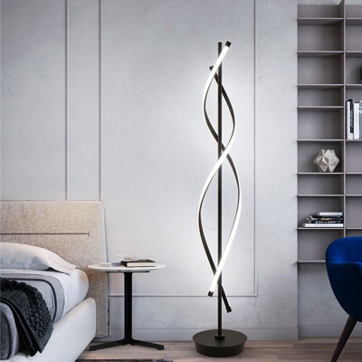 Spiral Linear Floor Stand Light Contemporary Acrylic LED Bedroom Floor Lamp in Black, White/Warm Light