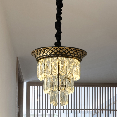 Traditional Tiered Suspension Light Rectangle-Cut Crystal LED Hanging Pendant Lamp in Black