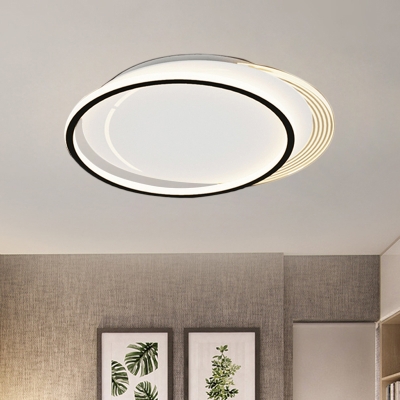 White and Black Circle Flush Lighting Minimalism LED Metallic Flush Mount Fixture in White/Warm Light