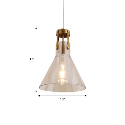 1 Bulb Dining Room Suspension Pendant Minimalist Brass Hanging Light with Funnel Cognac Glass Shade