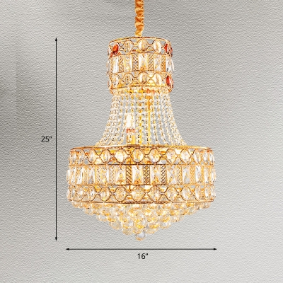 2-Layer Living Room Suspension Light Traditional Clear Crystal 5 Lights Gold Finish Chandelier