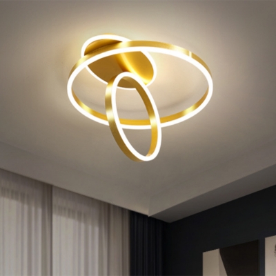 2-Ring Flush Mount Lighting Simple Metallic LED Gold Flush Lamp Fixture in White/Warm Light, 18