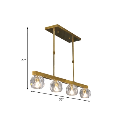 3/4 Lights Cut Crystal Balls Island Lamp Postmodern Gold Linear Dining Table Suspension Lighting