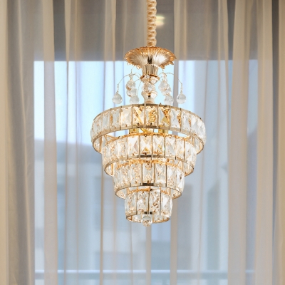 3-Tier Crystal Block Hanging Light Kit Modern 1 Light Gold Finish Suspension Lamp