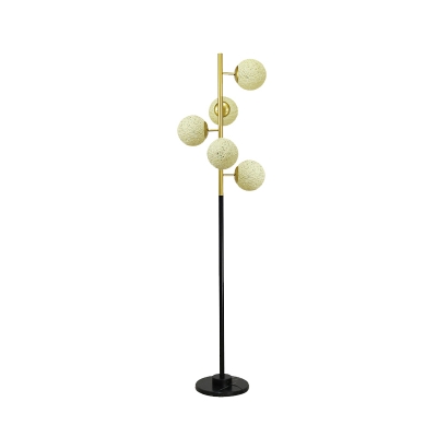 5 Bulbs Living Room Floor Stand Light Post Modern Black-Gold Floor Lamp with Sphere Beige/Milk White Glass Shade