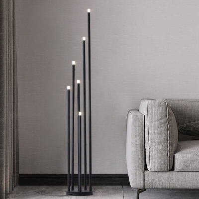 6-Tube Floor Standing Light Modernist Metal LED Black Tree Floor Lamp for Living Room
