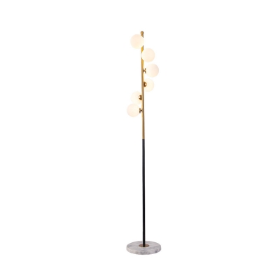 Ball Shade Living Room Floor Stand Light Opal Glass 6-Head Modern LED Floor Lamp in Black and Gold