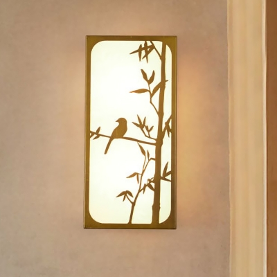 Bamboo-Embellished Box Mural Lamp Asia Fabric 4-Light Guest Room Wall Sconce Light in Bronze