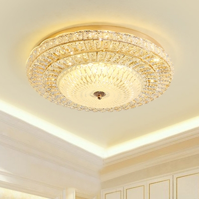 Beveled Crystal LED Ceiling Lamp Modern Gold 3-Layer Round Hotel Flush Mount Light Fixture