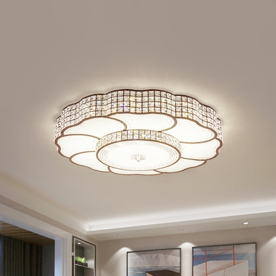 Beveled Crystal Squares LED Flush Light Modern Coffee Flower Bedroom Ceiling Mount Lamp