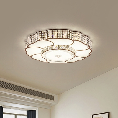 Beveled Crystal Squares LED Flush Light Modern Coffee Flower Bedroom Ceiling Mount Lamp