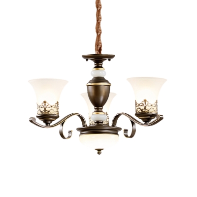 Black 3/8/6 Lights Chandelier Pendant Lamp Vintage White Frosted Glass Bell Up Hanging Light Kit