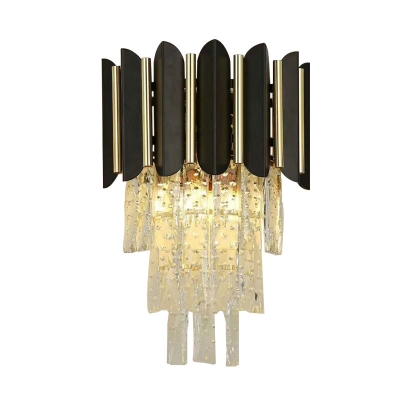 Black 4 Tiers Flush Mount Wall Light Modern Seedy Crystal 1-Light Living Room Sconce Lamp