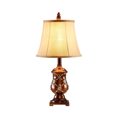 Brown Single Light Table Lamp Traditional Fabric Empire Shade Nightstand Light for Living Room