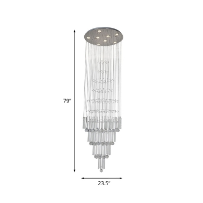 Chrome Waterfall Pendant Lamp Fixture Contemporary Crystal Bars and Balls LED Ceiling Light