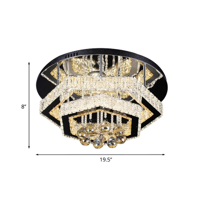 Crystal Hexagon Frame Semi Flushmount Contemporary LED Gold Close to Ceiling Light for Living Room