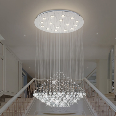 Crystal Orbs Raindrop Pendulum Lighting with Diamond Design Modern LED Chrome Hanging Lamp
