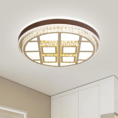 Cut Crystal LED Flush Mount Lamp Minimalism White Gridded Round Hotel Ceiling Light