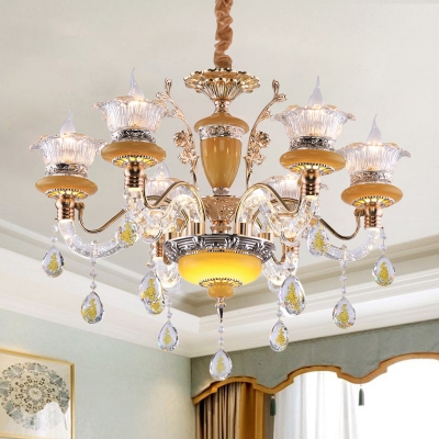 

Flared Dining Room Chandelier Modern Seedy Crystal 6-Light Yellow Hanging Light Kit, HL656710